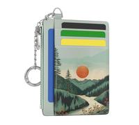 Hancynir Slim Wallet Women Credit Card Holder RFID Small Mini Card Case Front Pocket PU leather Thin Travel Zipper Coin Cash ID Window Girls Wallet Gifts, Mountain Keychain Wallet, 4.72 x 3.54 x 0.2