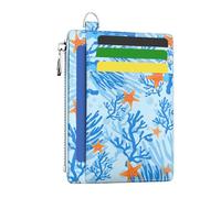 Hancynir Slim Wallet Women Credit Card Holder RFID Small Mini Card Case Front Pocket PU leather Thin Travel Zipper Coin Cash ID Window Girls Wallet Gifts, Ocean Sea Starfish