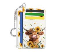 Hancynir Slim Wallet Women Credit Card Holder RFID Small Mini Card Case Front Pocket PU leather Thin Travel Zipper Coin Cash ID Window Girls Wallet Gifts, Highland Cow Keychain Wallet, 4.72 x 3.54 x