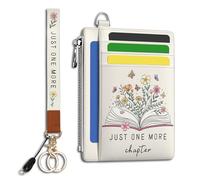 Hancynir Slim Wallet Women Credit Card Holder RFID Small Mini Card Case Front Pocket PU leather Thin Travel Zipper Coin Cash ID Window Girls Wallet Gifts, Z- Books Florals Lanyard Wallet, 4.72 x 3.54