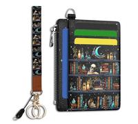 Hancynir Slim Wallet Women Credit Card Holder RFID Small Mini Card Case Front Pocket PU leather Thin Travel Zipper Coin Cash ID Window Girls Wallet Gifts, Z- Goth Book Skull Lanyard Wallet