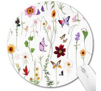 Hancynir Small Mouse Pad, Butterfly Floral Round Mousepad with Non-Slip Rubber Base, Stitched Edge Mouse Pads for Desk Accessories Wireless Mouse Laptop Computer Gaming, Work Office Supplies Decor