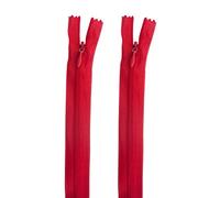 HAND® 2 PCS Red Invisible Zipper for Dresses, Skirts, Blouses, Pants etc. - 10 inch (25.5 cm) Long - Nylon Zip and Metal Zip Head