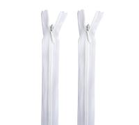 HAND® 2 PCS White Invisible Zipper for Dresses, Skirts, Blouses, Pants etc. - 10 inch (25.5 cm) Long - Nylon Zip and Metal Zip Head