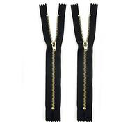 HAND® A Pair of Black Closed Ended No3 Brass Gold Metal Zips - 17cm, 7inch