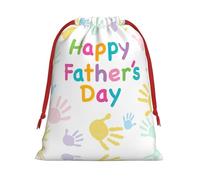 Hand And Happy Fathers Day Printing 11.8x15.8in Drawstring Gift Bag With Red Ribbon Closure For Halloween Xmas,For Adults Gifting