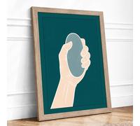 Hand and Mirror Minimalist Framed Wall Art Print A1 Oak | Ready to Hang, Premium Gi Paper, Fade-Resistant Inks, Securely Packaged, UK Made