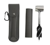 Hand Auger Wrench Set Stainless Steel Multifunctional Portable Manual Wood Auger Drill Bit with Storage Bag for Outdoor Enthusiasts and Jungle Craftsmen (Gray PU Leather Bag and Holster)