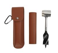Hand Auger Wrench Set Stainless Steel Multifunctional Portable Manual Wood Auger Drill Bit with Storage Bag for Outdoor Enthusiasts and Jungle Craftsmen (Brown PU Leather Bag and Holster)