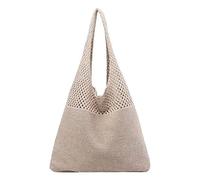 Hand Bags for Large Women Spring/Summer Retro Hollow Knitted Handheld One Shoulder Vest Bag Handmade Bags, khaki, One Size