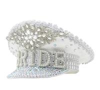 Hand Beaded Sequins Captain Hat Shimmering Crystal Hat For Bride Wedding Props Encrusted Layers Pearls Bride Costume Captain Hats For Party
