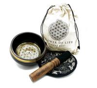 Hand Beaten & Engraved Singing Bowl Gift Set 14Cm Flower Of Life Gold