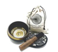 Hand Beaten & Engraved Singing Bowl Gift Set - 14cm - (Round Medallions)