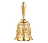 Hand Bell, Rustproof Metal Loud Call Bell Vintage Style Embossed Design Dinner Bells for Elderly at Home, Wedding, Animal Training, Office, Dinner, Meditation (Gold One Size)