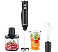 Hand Blender 4- in- 1, Handheld Electric Stick Blender Stainless Steel Blades, Immersion Electric Food Mixer with 2 Speed Low Noise, Beaker, Electric Whisk, for Smoothies, Soups, Sauces