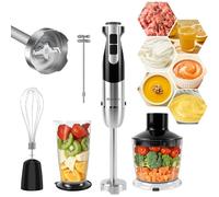 Hand Blender, 5 In 1 Hand Blenders For Kitchen, 1000W Power, 12 Speed Indicator & Turbo Stick Blender, Baby Food Blender with Mixing Beaker, Chopper, Whisk, Milk Frother