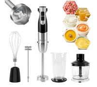 Hand Blender, 5 In 1 Hand Blenders For Kitchen, power 1000w, 12-Speed & Turbo Stick Blender,Scratch Resistant Hand Whisk Electric With Dough Hooks,Egg Beaters,Whisk,800ml Beaker, 500ml Chopper