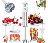 Hand Blender, 5-in-1 Stainless Steel Electric Stick Blender 1000W, 12 Speeds Adjustable, Baby Food Blender with Egg Whisk, Frother, 500ml Chopper, 600ml Measuring Cup, BPA Free Food Processor