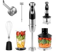 Hand Blender, 5-in-1 Stainless Steel Electric Stick Blender 1200W, 12 Speeds Adjustable and Turbo Mode, with Whisk, Frother, 500ml Chopper, 700ml Measuring Cup, BPA Free Food Processor