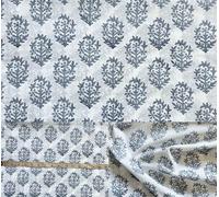 Hand Block Printed 100% Cotton Fabric by The Yard Precut 44 Inch Width-Premium Fabric for Sewing Supplies Upholstery Fabric Quilting Supplies (White Soothing Breeze Print, 3 Yard Pre Cut)