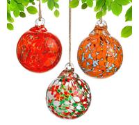 Hand Blown 3 Pcs Glass Ball Ornaments - 2024 Crystal Christmas Ornaments for Outdoor Patio Garden Decor