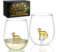 Hand-Blown 3D Golden Fox Stemless Wine Glasses Set of 2, 14oz Unique Funny Drinking Cups with Gift Box - Fox Gifts for Women, Animal Lovers, Birthday, Wedding, Party, Mothers Day Gifts