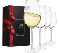 Hand Blown Crystal Wine Glasses Set of 4 - Modern Long Stem for Chardonnay, Wedding, Christmas, Wine Tasting - 18 oz, Clear