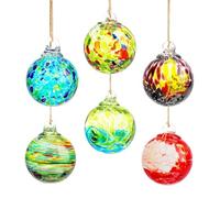 Hand Blown Glass Baubles, Glass Blown Ornaments | Hanging Mouth Blown Glass Ball Ornament | 6 Pieces Glass Christmas Ornaments, Hanging Glass Balls for Home, Outdoor, Window, Patio, Garden, Decor