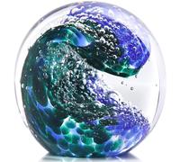 Hand Blown Glass Ocean Waves Glass Ball Beach Office Decor, Blue Glass Paperweight Ideal Beach Decorations for Home, Suitability Seaside Villa Aquarium Ocean Lover's Gift