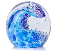 Hand Blown Glass Ocean Waves Glass Ball Beach Office Decor, Blue Glass Paperweight Ideal Beach Decorations for Home, Suitability Seaside Villa Aquarium Ocean Lover's Gift