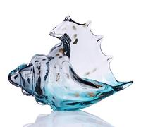 Hand Blown Glass Shell Statue, Grey Glass Art Figurine, Coastal Home Decor with Seashells, TV Stand for Living Room and Bookcase, Bathroom Shelf and