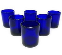 Hand Blown Mexican Drinking Glasses - Set of 6 Cobalt Tumbler Glasses (10 oz each)