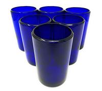 Hand Blown Mexican Drinking Glasses - Set of 6 Cobalt Water Glasses (14 oz each)
