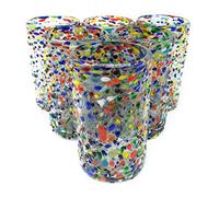 Hand Blown Mexican Drinking Glasses - Set of 6 Confetti Rock Design Glasses (14 oz each)