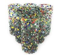 Hand Blown Mexican Tequila Glasses - Set of 6 Confetti Design Tequila Shot Glasses (2 oz each)