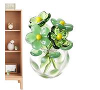 Hand Blown Mini Glass Flowers - Tiny Artisan Floral Bouquet Vase, Decorative Handcrafted Crystal Art, Unique Desktop Office Table Decor, Everlasting Mothers Day Gift, Small Vanity Centrepiece | for Wo