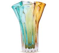 Hand Blown Wide Mouth Petal Glass vase, Colorful Modern Glass Art Home Decoration vase for Family Living Room, Wedding Venue, Dining Table Centerpiece, entryway Tabletop