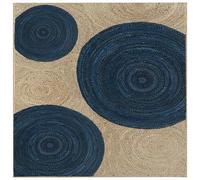 Hand Braided Jute 4x4 Kilim Flatweave Rug Thick 0.27' Geometric Square Blue Chindi Rugs for Bedroom Kid's Room Farmhouse Large Area & Home Décor Yoga Mat Carpet