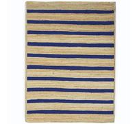 Hand Braided Jute 7x10 Kilim Flatweave Rug Thick 0.27" Blue Striped Pattern Rugs for Living Room Kids Room Decorative Floor Indoor Outdoor Home/Office Decor Carpet