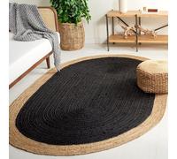 Hand Braided Jute Area Rug Natural Fibers Hand Woven Bohemian Style Ruva Rug for Kitchen, Dining Room, Living Area Eco-Friendly Durable Carpet, Color- Natural/Black (150 cm x 240 cm)