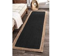 Hand Braided Jute Area Rug Natural Fibers Hand Woven Bohemian Style Ruva Rug for Kitchen, Dining Room, Living Area Eco-Friendly Durable Carpet, Color- Natural/Black (90 cm x 480 cm)