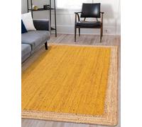 Hand Braided Jute Area Rug Natural Fibers Hand Woven Bohemian Style Ruva Rug for Kitchen, Dining Room, Living Area Eco-Friendly Durable Carpet, Color- Natural/Yellow (180 cm x 210 cm)
