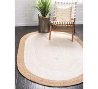 Hand Braided Jute Area Rug Natural Fibers Hand Woven Bohemian Style Ruva Rug for Kitchen, Dining Room, Living Area Eco-Friendly Durable Carpet, Color- Natural/Off White (300 cm x 420 cm)