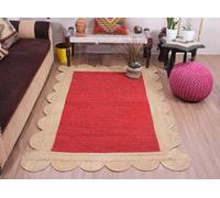 Hand Braided Jute Area Rug Natural Fibers Hand Woven Bohemian Style Scalloped Pattern Rug for Kitchen, Dining Room, Living Area Eco-Friendly Durable Carpet, Color- Red (300 cm x 420 cm)