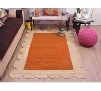 Hand Braided Jute Area Rug Natural Fibers Hand Woven Bohemian Style Scalloped Pattern Rug for Kitchen, Dining Room, Living Area Eco-Friendly Durable Carpet, Color- Orange (210 cm x 270 cm)