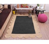 Hand Braided Jute Area Rug Natural Fibers Hand Woven Bohemian Style Scalloped Pattern Rug for Kitchen, Dining Room, Living Area Eco-Friendly Durable Carpet, Color- Black (300 cm x 300 cm)