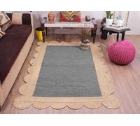 Hand Braided Jute Area Rug Natural Fibers Hand Woven Bohemian Style Scalloped Pattern Rug for Kitchen, Dining Room, Living Area Eco-Friendly Durable Carpet, Color- Gray (300 cm x 390 cm)