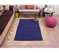 Hand Braided Jute Area Rug Natural Fibers Hand Woven Bohemian Style Scalloped Pattern Rug for Kitchen, Dining Room, Living Area Eco-Friendly Durable Carpet, Color- Navy Blue (360 cm x 450 cm)