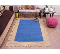 Hand Braided Jute Area Rug Natural Fibers Hand Woven Bohemian Style Scalloped Pattern Rug for Kitchen, Dining Room, Living Area Eco-Friendly Durable Carpet, Color- Blue (60 cm x 150 cm)
