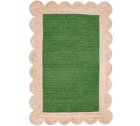 Hand Braided Jute Area Rug Natural Fibers Hand Woven Bohemian Style Scalloped Pattern Rug for Kitchen, Dining Room, Living Area Eco-Friendly Durable Carpet, Color- Green (180 cm x 180 cm)